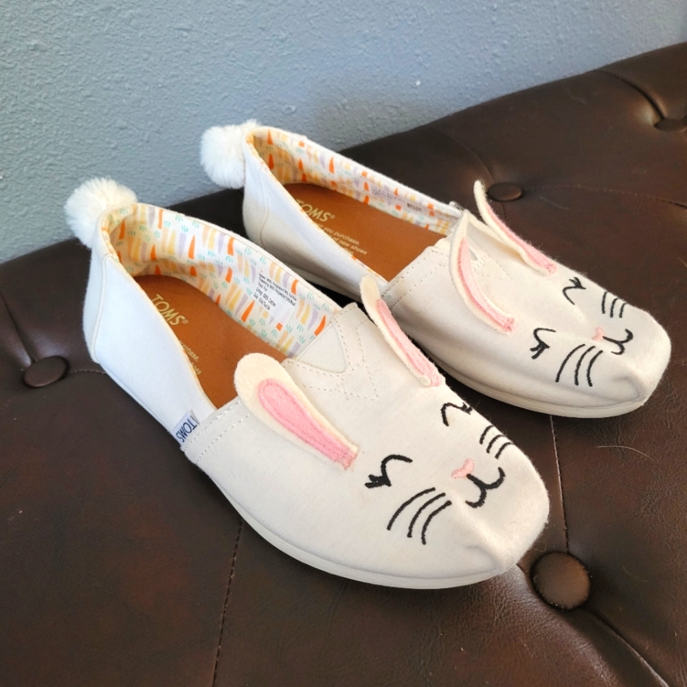 TOMS Limited Edition Embroidered Bunny Face Slip Ons